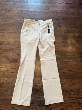 Express Cream Wide-Leg Trousers with Gold Buttons